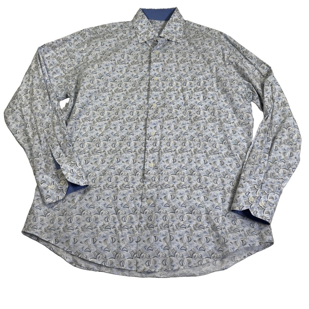 Alex Cannon Button Down Shirt Mens Medium Blue Grey Excellent Geometric Cotton